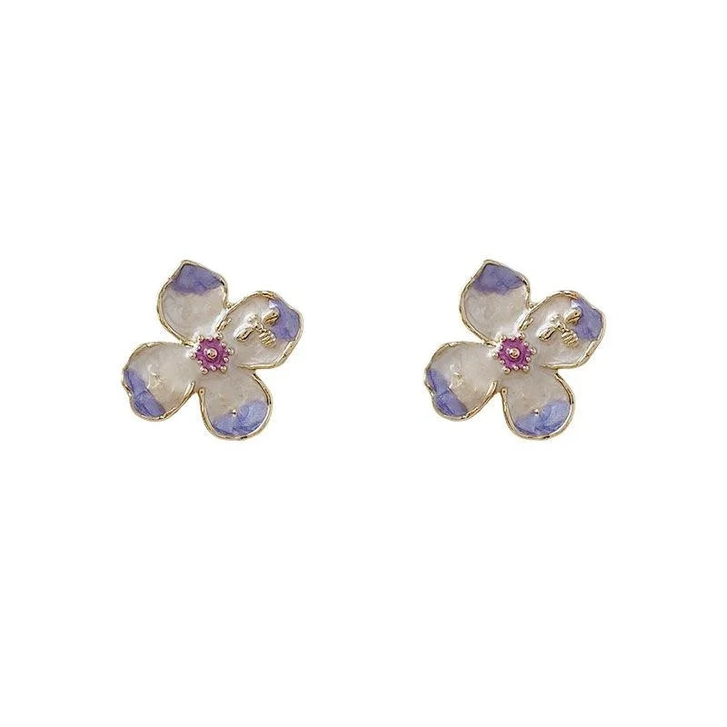 Sweet Forest Style Gradient Purple Enamel Flower Alloy Stud Earrings French Vintage Jewelry