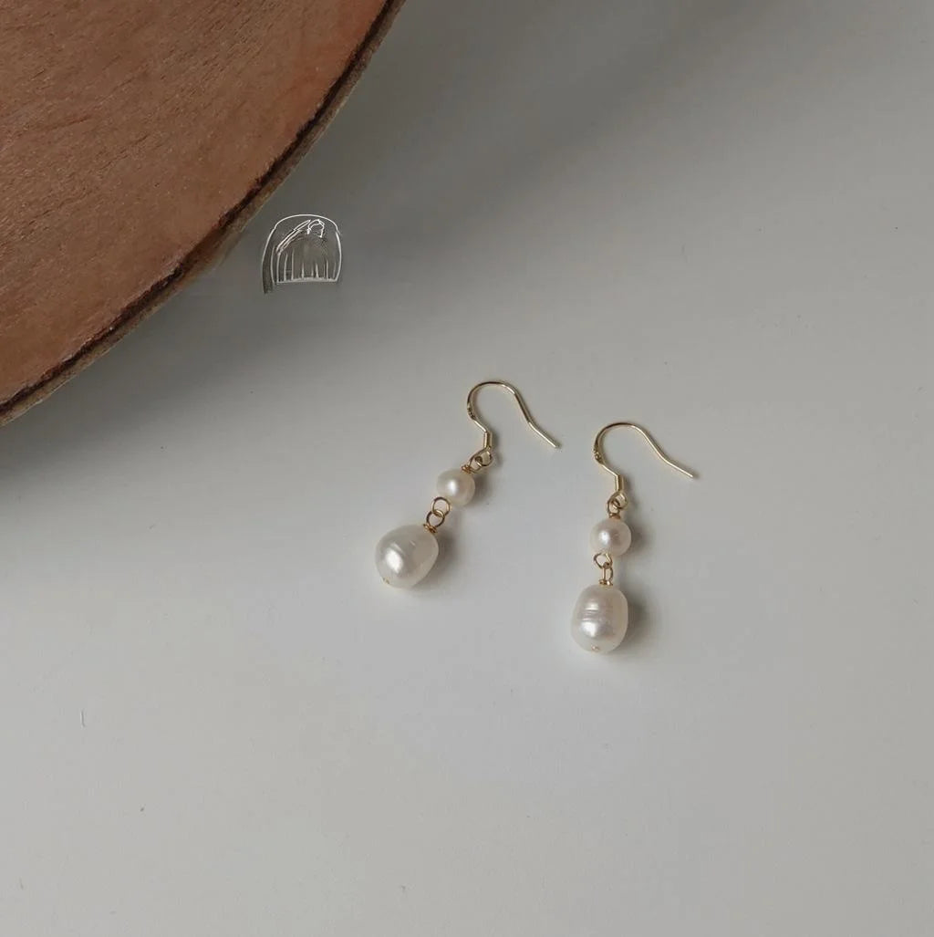 Natural Freshwater Pearl Drop Earrings With Silver Plated Posts, Vintage Baroque Geometric Jewelry