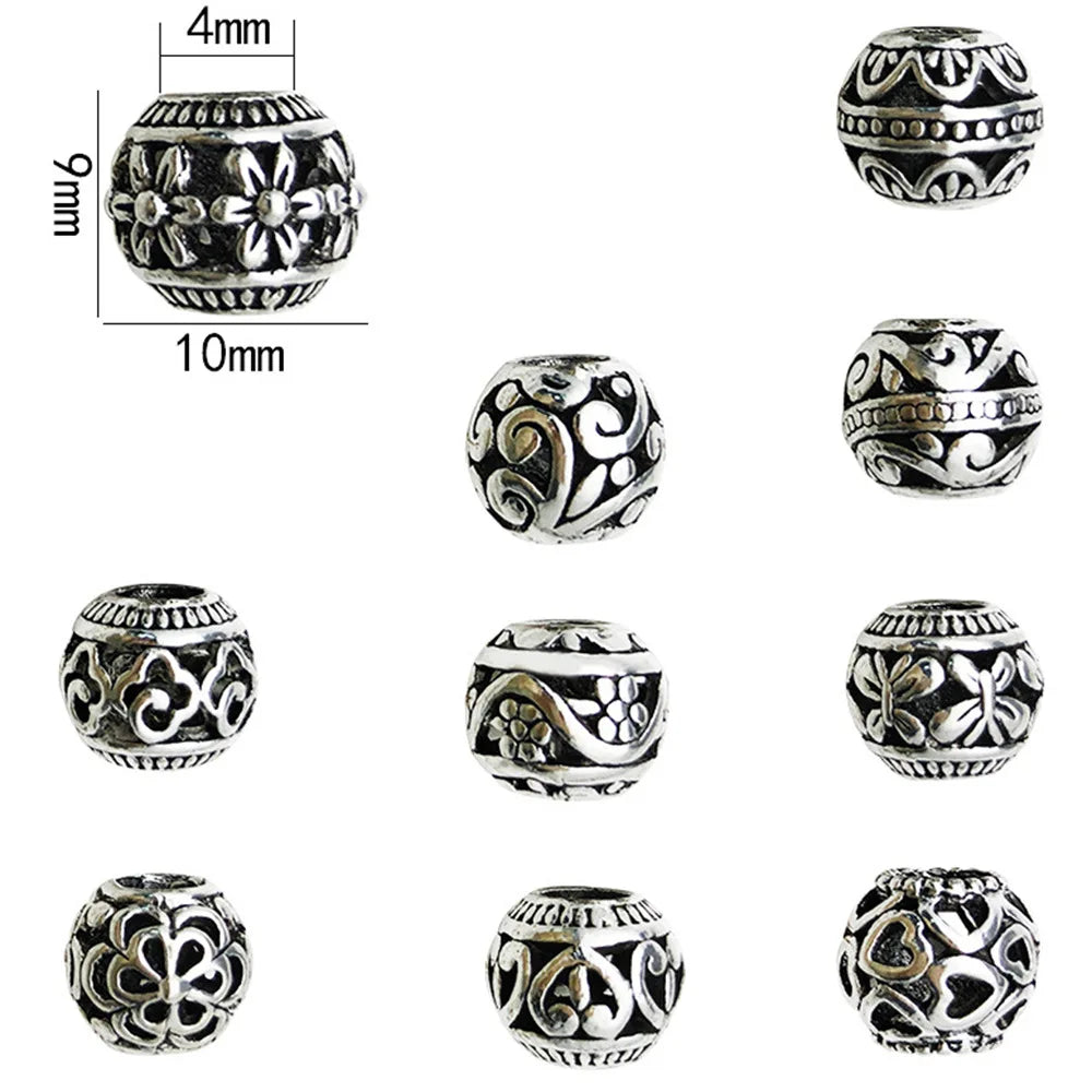 Vintage Zinc Alloy Hollow Round Large Hole Spacer Beads 9mm for DIY Bracelet Necklace