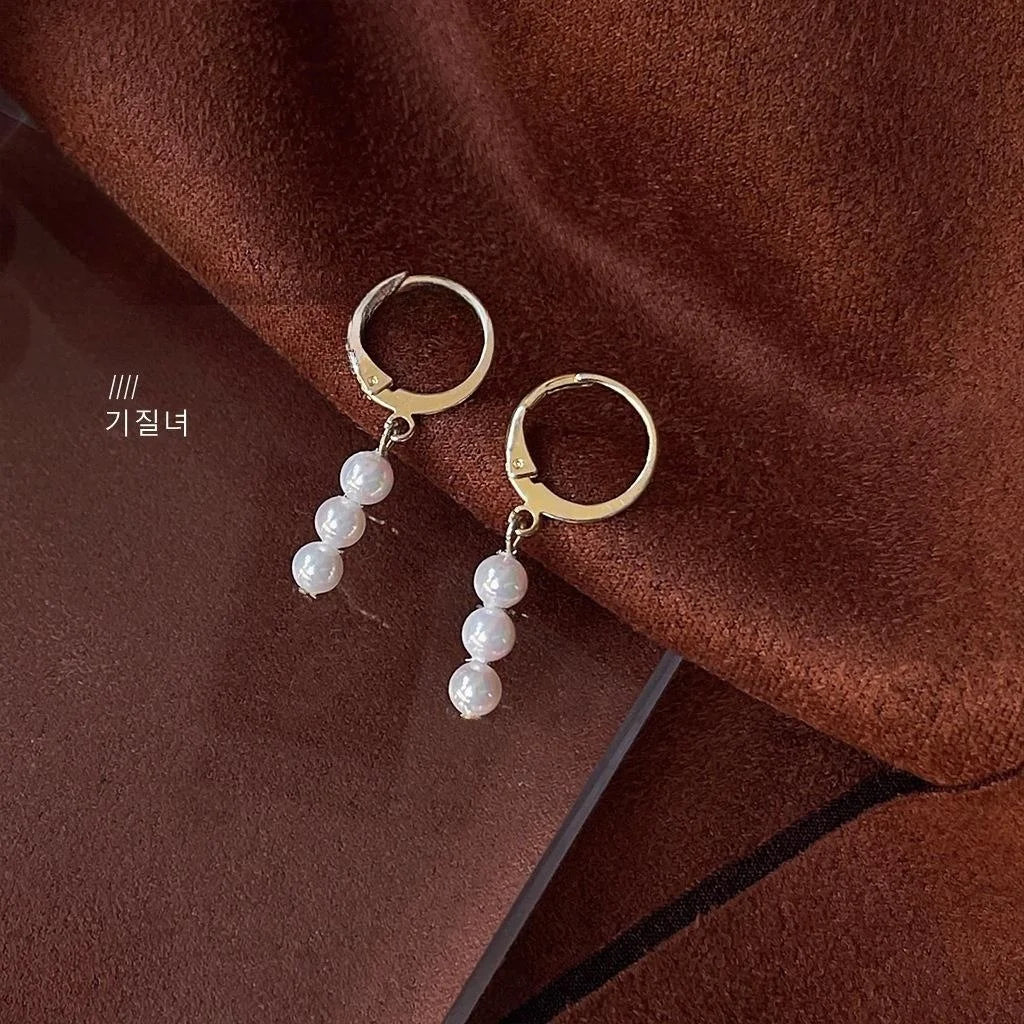 14K Gold Plated Copper Pearl Drop Earrings Geometric Oval Line Korean Japanese Minimalist Jewelry