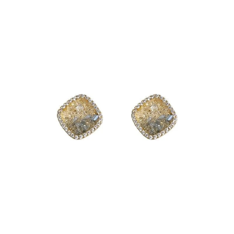 14K Plated Copper Square Glass Crystal Zircon Geometric Minimalist Stud Earrings For Women