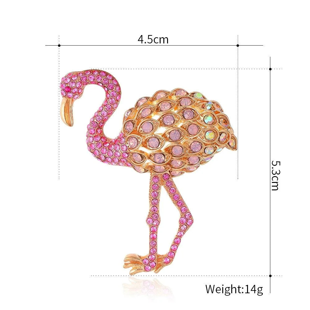 Luxury Pink Rhinestone Flamingo Brooch Gold Tone Alloy Animal Lapel Pin Corsage Suit Accessory Gift