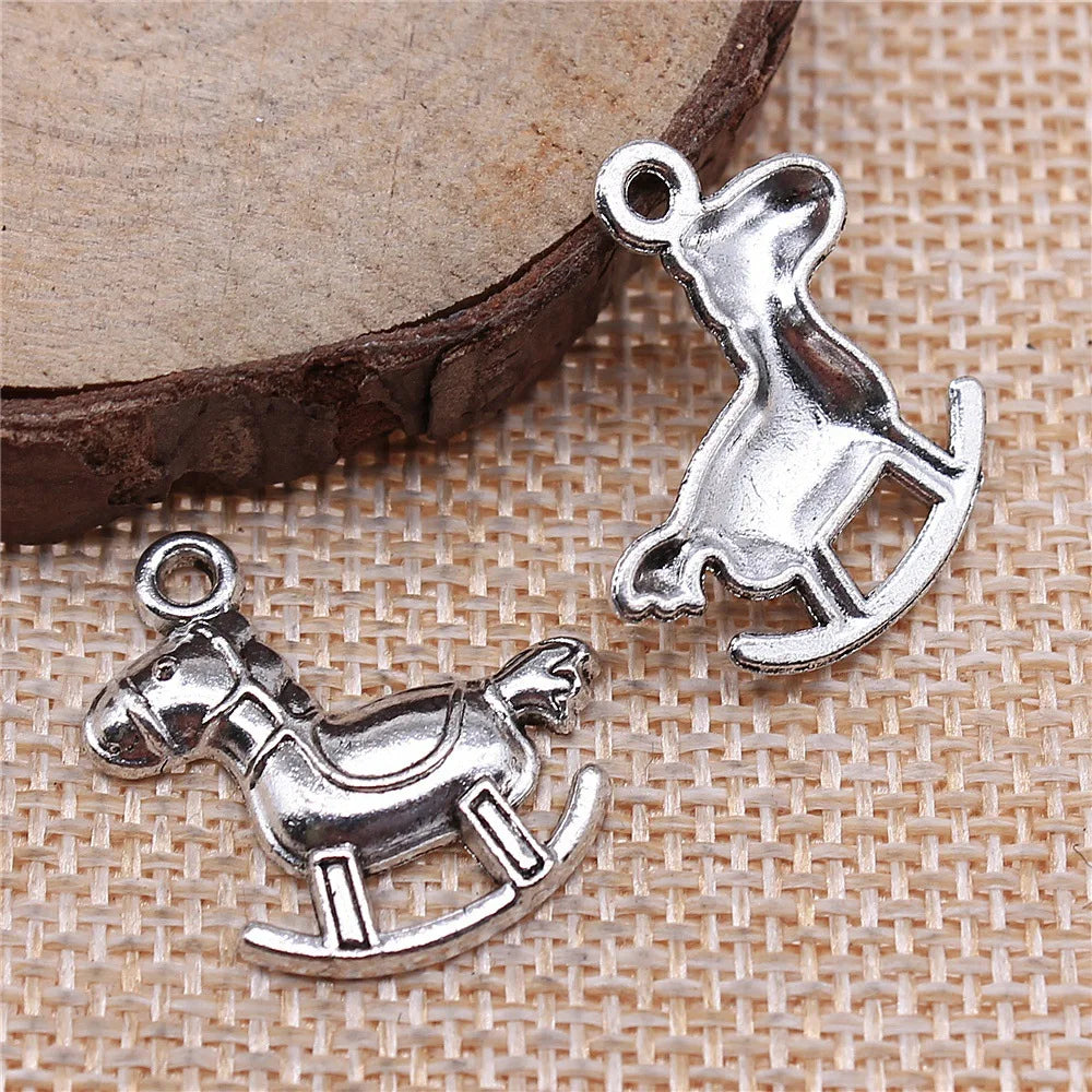 23x21mm 1.3g Antique Silver Zinc Alloy Rocking Horse Charm Pendant for DIY Jewelry Making