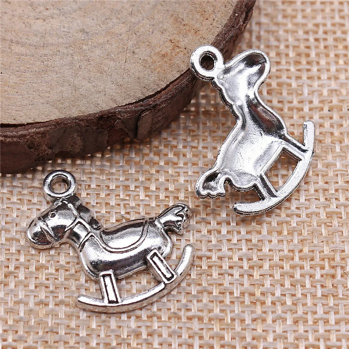 23x21mm 1.3g Antique Silver Zinc Alloy Rocking Horse Charm Pendant for DIY Jewelry Making