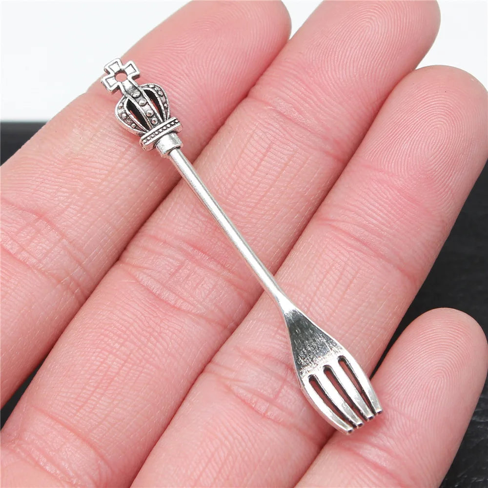 60x8mm 2.3g Multicolor Zinc Alloy Crown Fork Charm Pendant for DIY Necklace Bracelet Jewelry Making