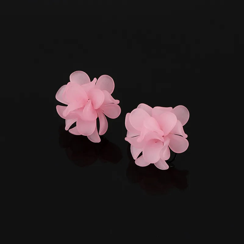 Elegant Pink Acrylic Flower Petal Stud & Clip On No Piercing French Fairy Forest Handmade Earrings