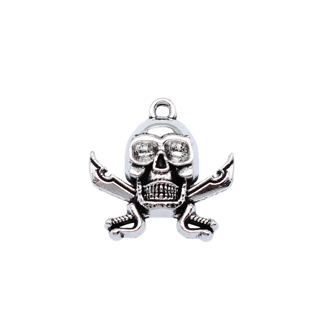 20x20mm 1.9g Antique Silver Tone Zinc Alloy Pirate Skull Charm Pendant for DIY Dark Style Jewelry