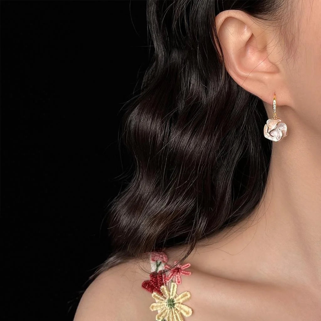 Elegant Handmade Thin Coated Copper Flower Drop Earrings For Women
