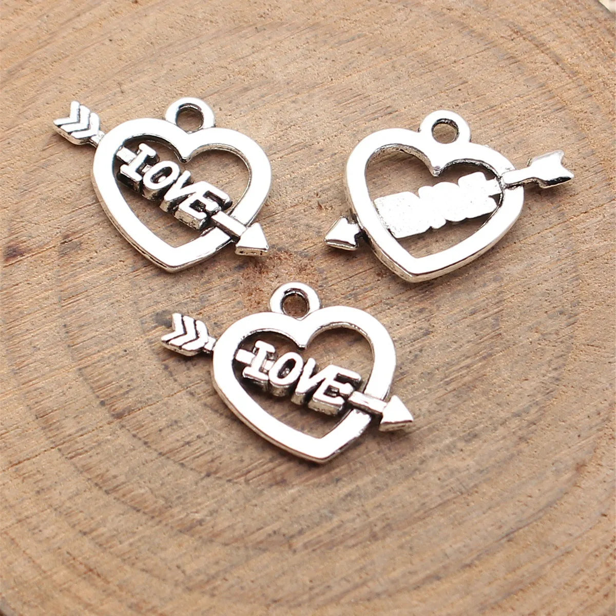 17x14mm 0.73g Antique Silver Zinc Alloy LOVE Arrow Heart Charm Pendant for DIY Bracelet Jewelry Making