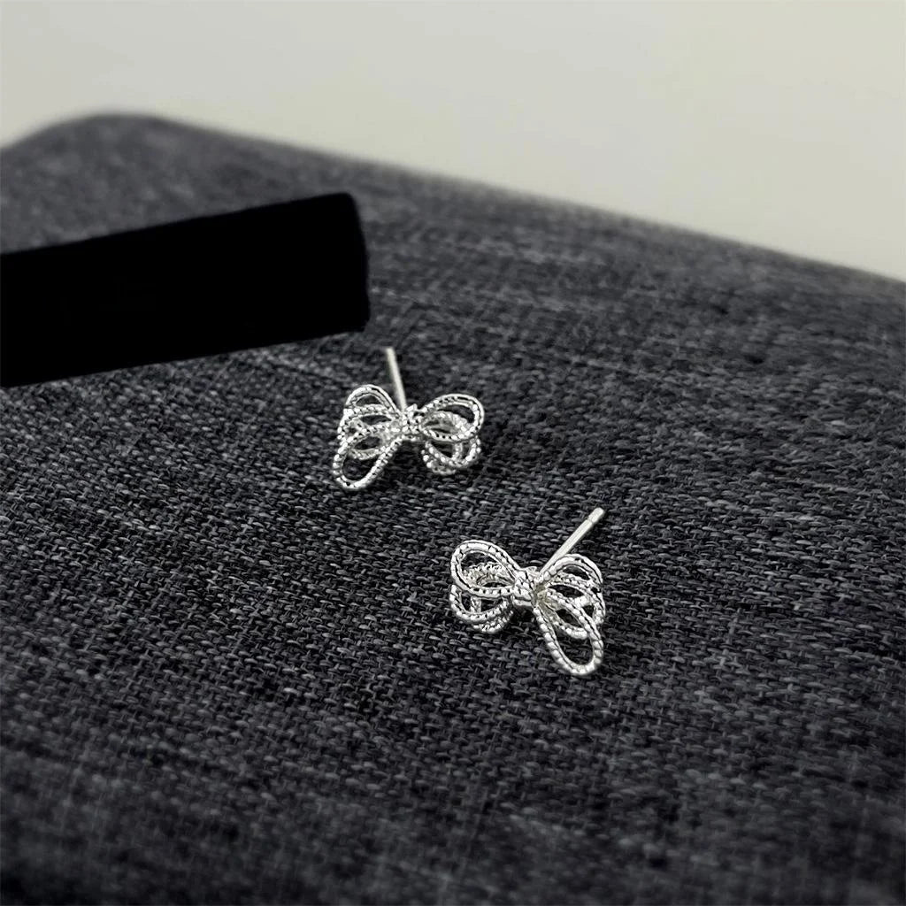 Minimalist Copper Twisted Rope Knot Bow Stud Earrings For Women Elegant Commuter Jewelry