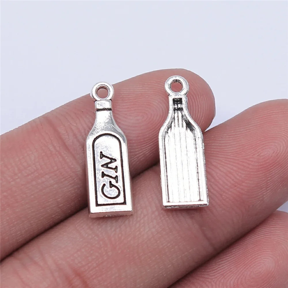 22x7mm 0.9g Antique Silver Zinc Alloy GIN Bottle Charm Pendant for DIY Bar Theme Jewelry Making