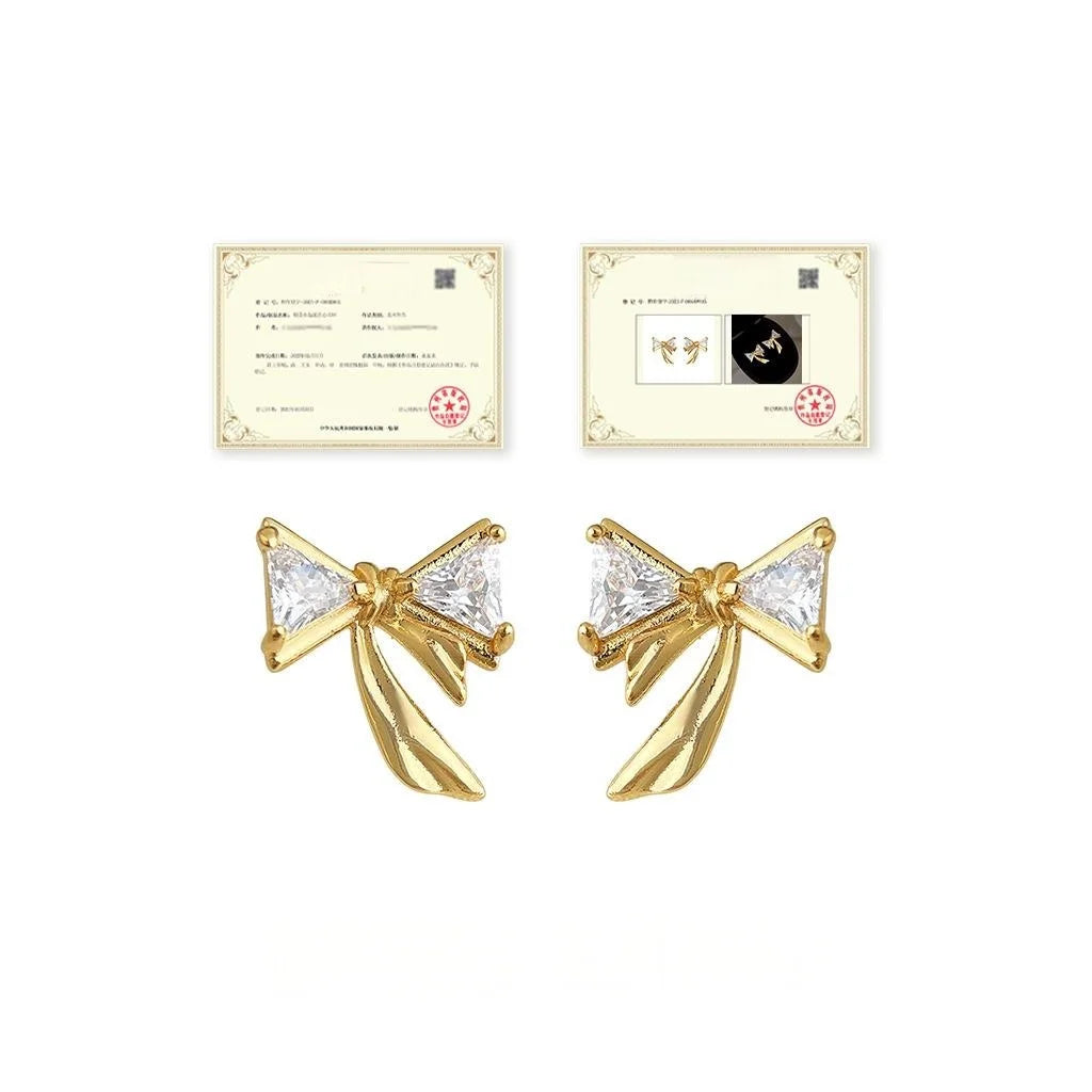 High End Zircon Bowknot Copper Stud Earrings For Women Minimalist Commuter Jewelry