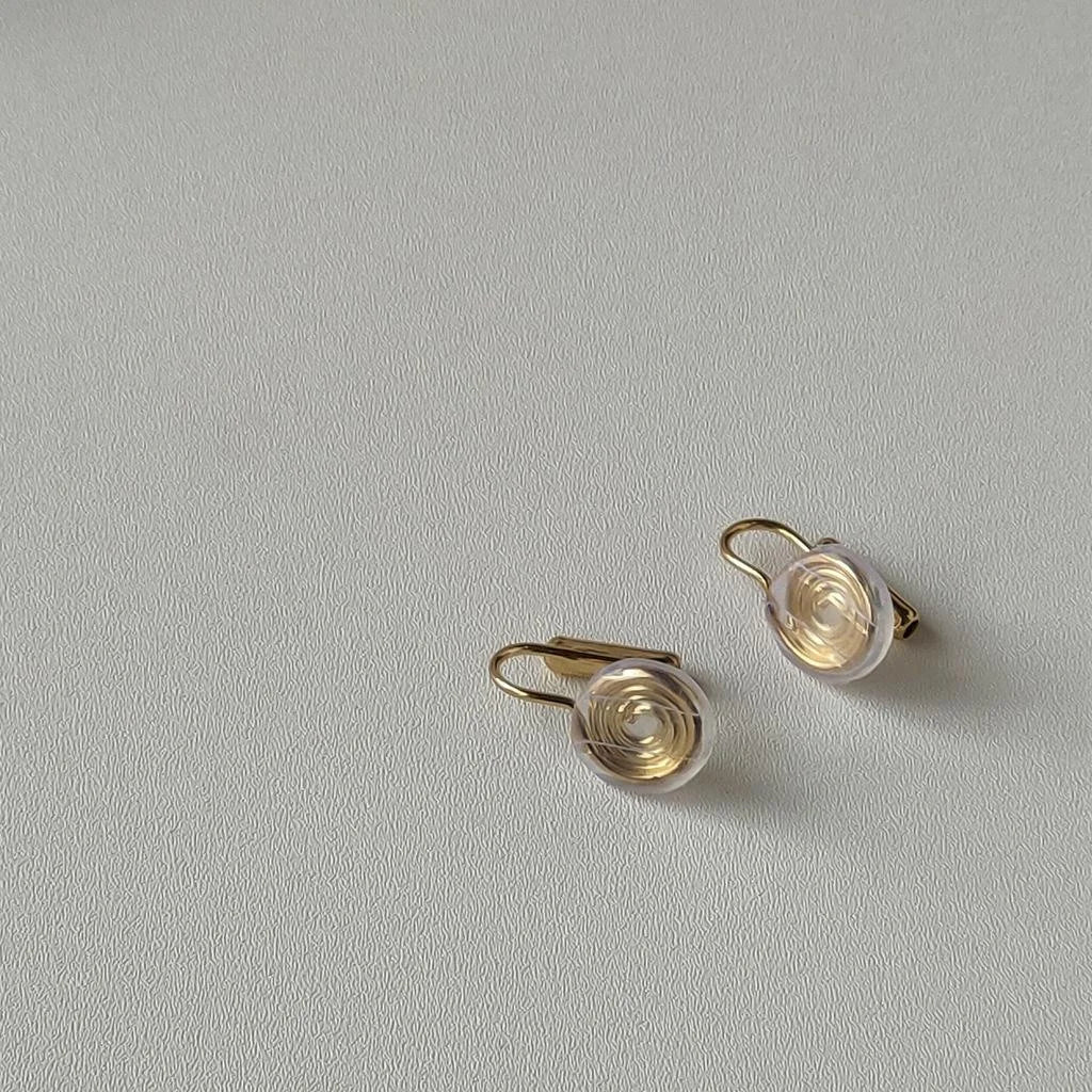 14K Gold Plated Metal Spiral Disc Clip On Drop Earrings For Women Ear Hole Converter