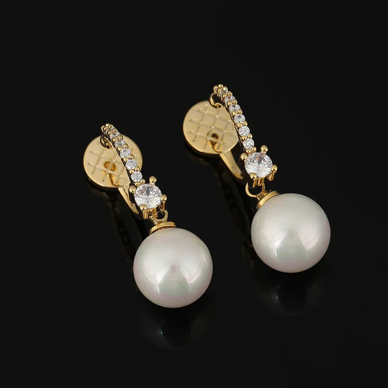 Luxury Gold Alloy Rhinestone Bar Pearl Drop Stud & Clip On No Piercing Small Hoop Earrings