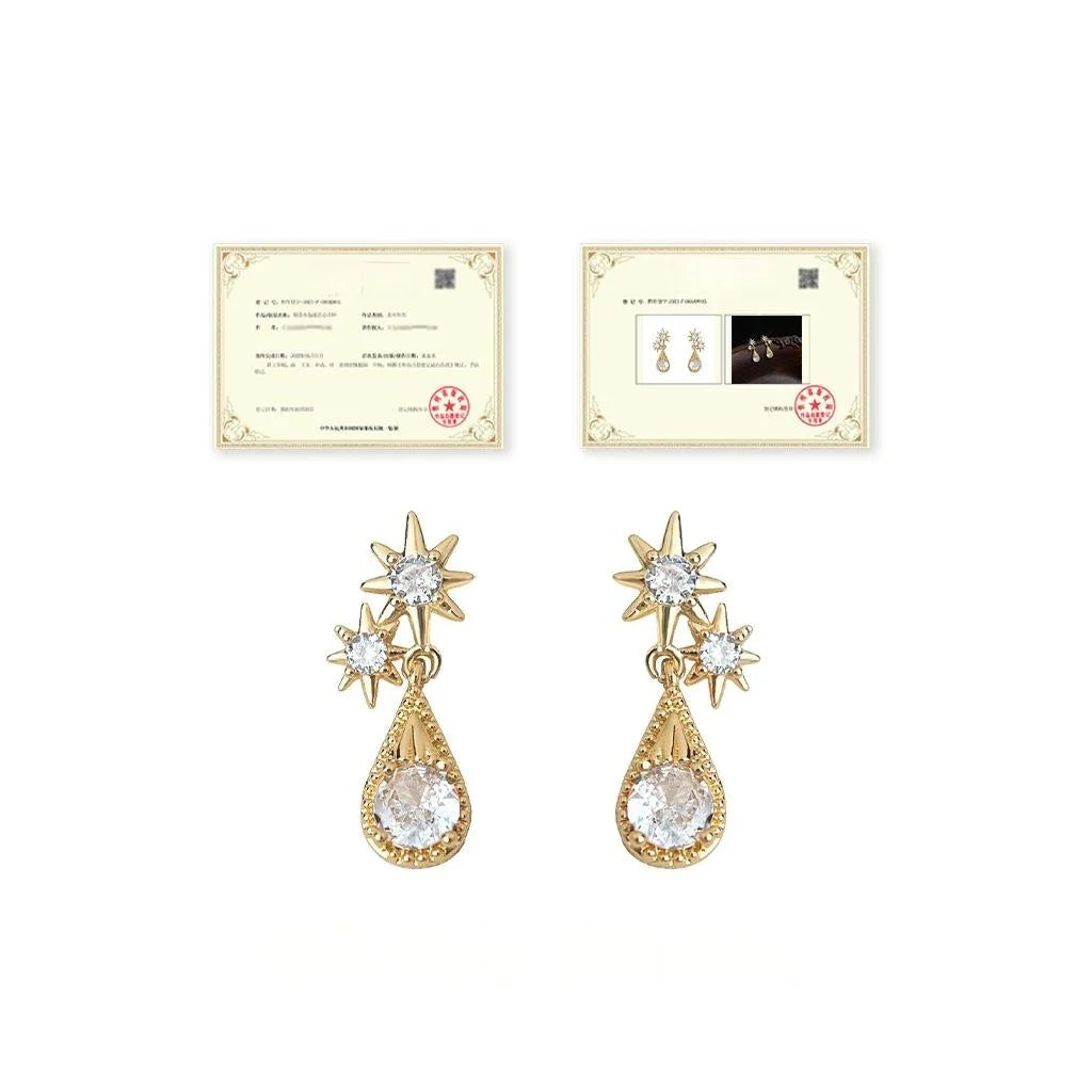 14K Gold Plated Copper Star Teardrop Micro Pave Zircon Drop Earrings