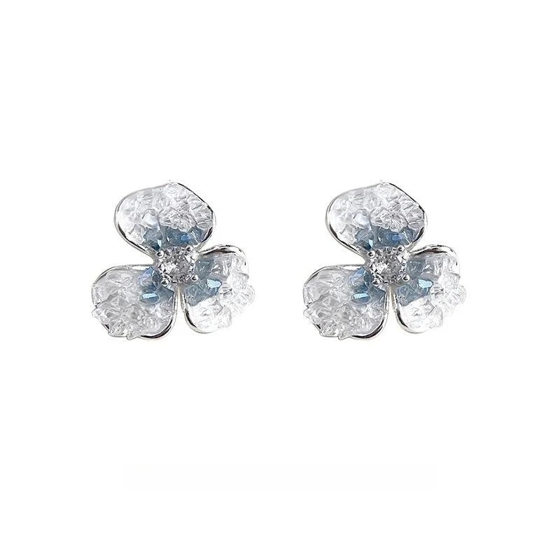 Elegant Iris Flower Drop Earrings Copper Micro Pave Zircon Glass Crystal Gradient Summer Jewelry