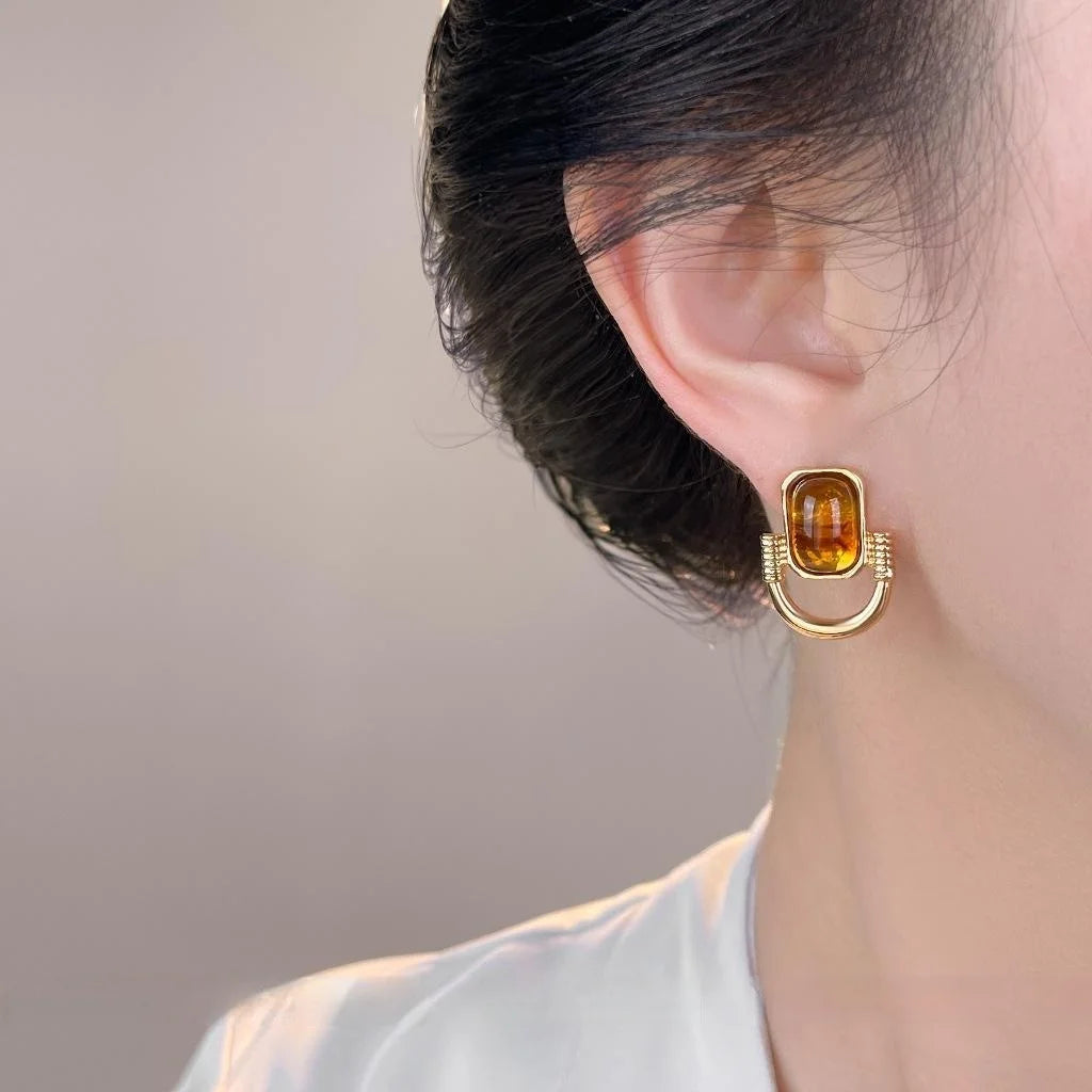 2025 Maillard Style Geometric Quadrilateral Copper Resin Drop Earrings