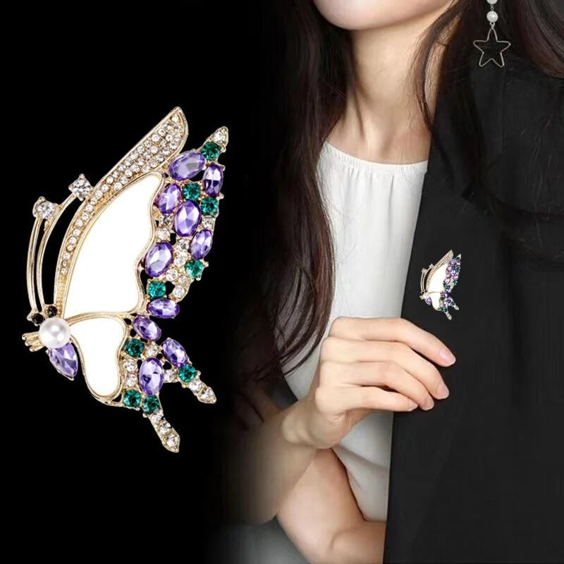 Elegant Purple Butterfly Brooch With Pearl, Rhinestone And Alloy Wings, Luxury Lapel Pin Corsage Gift