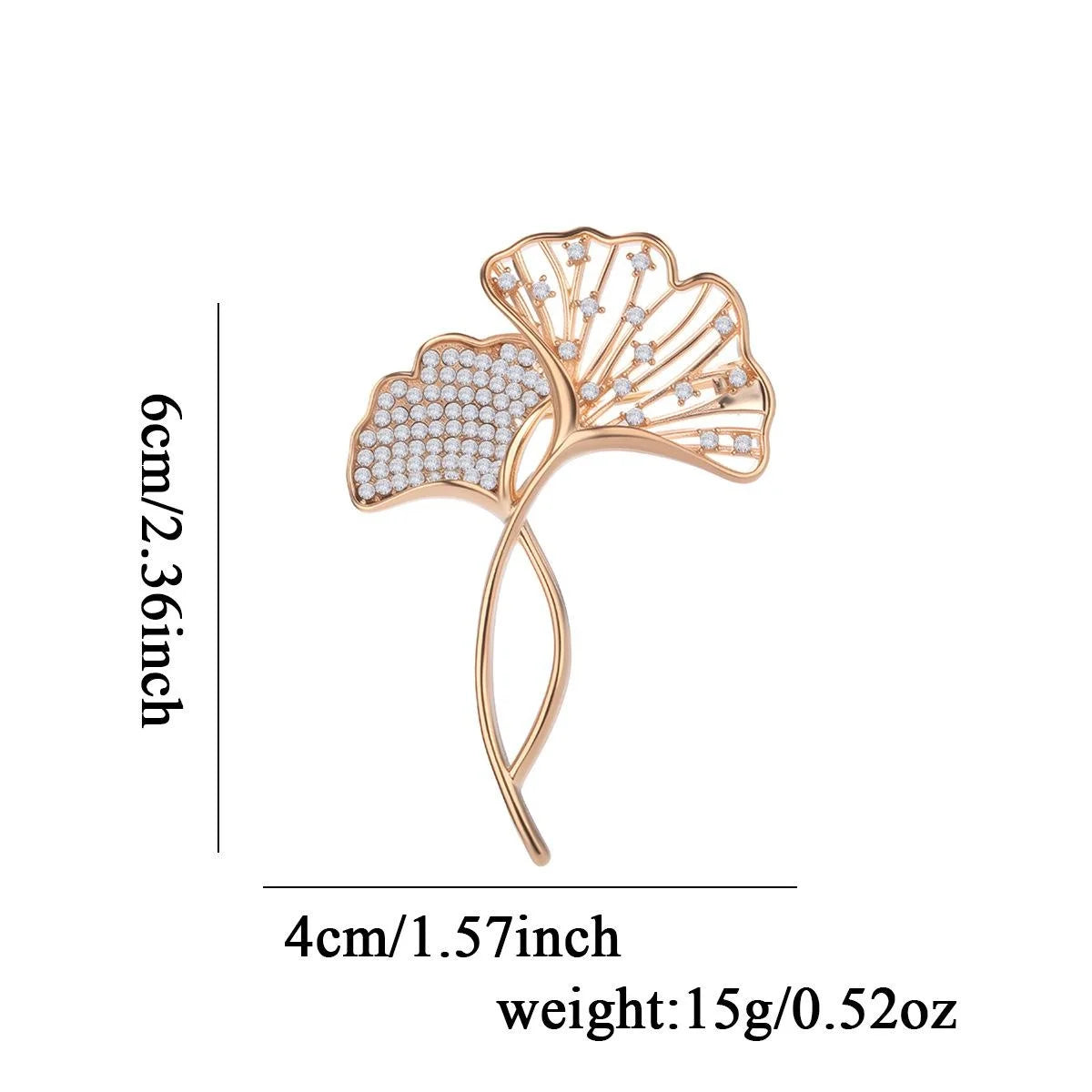 Elegant Rose Gold Ginkgo Leaf Rhinestone Brooch, Luxury Women's Lapel Pin Corsage Suit Accessory Gift