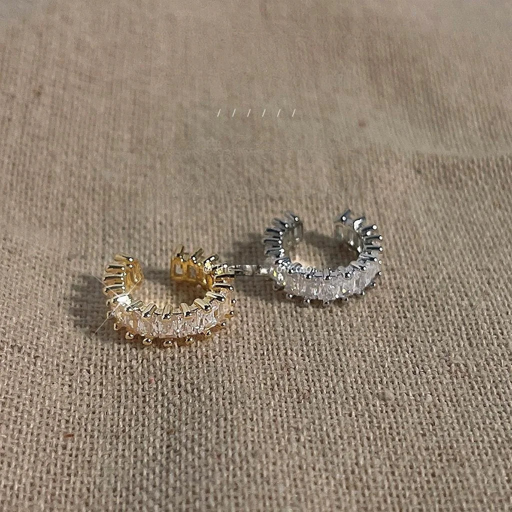 14K Plated Copper Micro Pave Zircon Geometric Round Ear Cuff Drop Earrings For Women