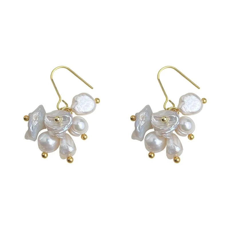 Natural Freshwater Pearl Drop Earrings Handmade Irregular Charm Vintage Style Jewelry