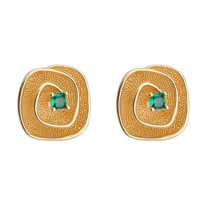 Vintage Micro Pave Zircon 3D Geometric Flower Copper Stud Earrings
