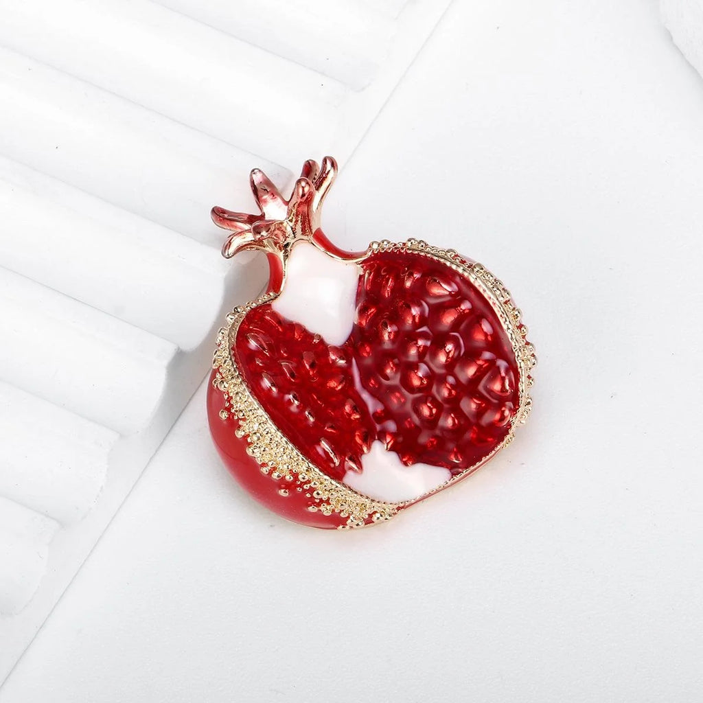 Elegant Red Enamel Pomegranate Brooch With Gold Alloy Rhinestones, Fashion Fruit Lapel Pin Corsage Gift