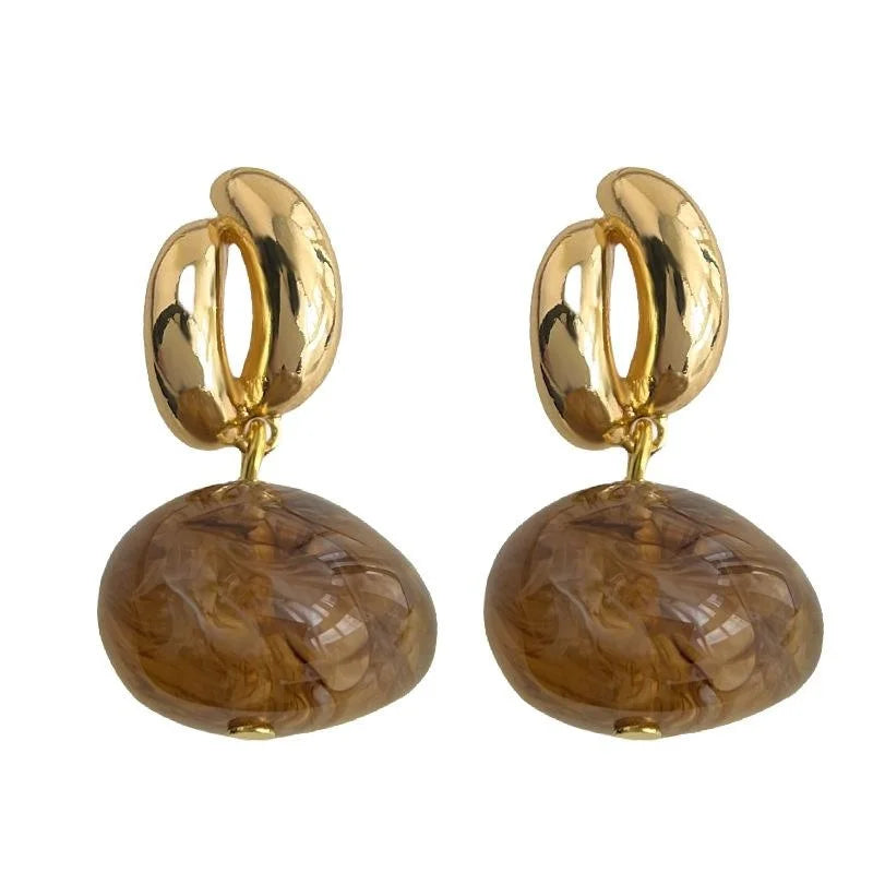 14K Gold Plated Copper Irregular Geometric Amber Drop Earrings Vintage Handmade Style