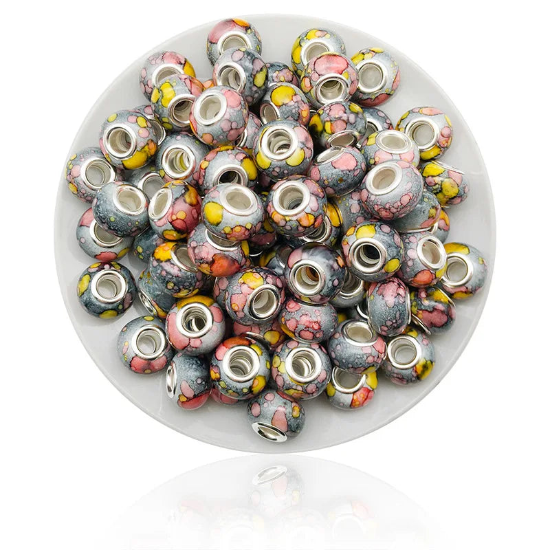 Ink Painted Resin Large Hole Beads for DIY Creative Bracelet Jewelry Making