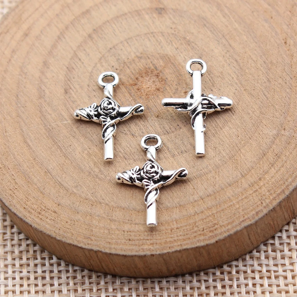18x13mm 0.6g Antique Silver Zinc Alloy Flower Cross Charm Pendant for DIY Necklace Bracelet Jewelry Making