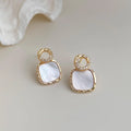 Premium 14K Gold Plated Copper Geometric Hollow Shell Zircon Stud Earrings