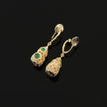 Vintage Luxury Hollow Gourd Filigree Green Crystal Alloy Drop Stud & Clip On No Piercing Earrings