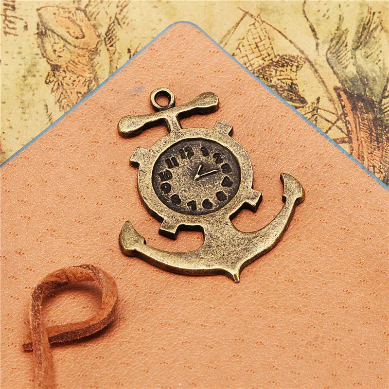 37x30MM Antique Silver Zinc Alloy Anchor Clock Charm Pendant for DIY Necklace Bracelet Jewelry Making