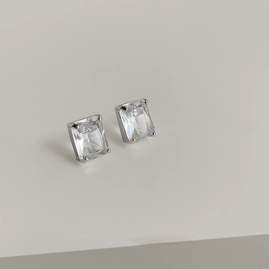 Minimalist Square Glass Crystal Stud Earrings Copper Geometric Luxe Everyday Jewelry