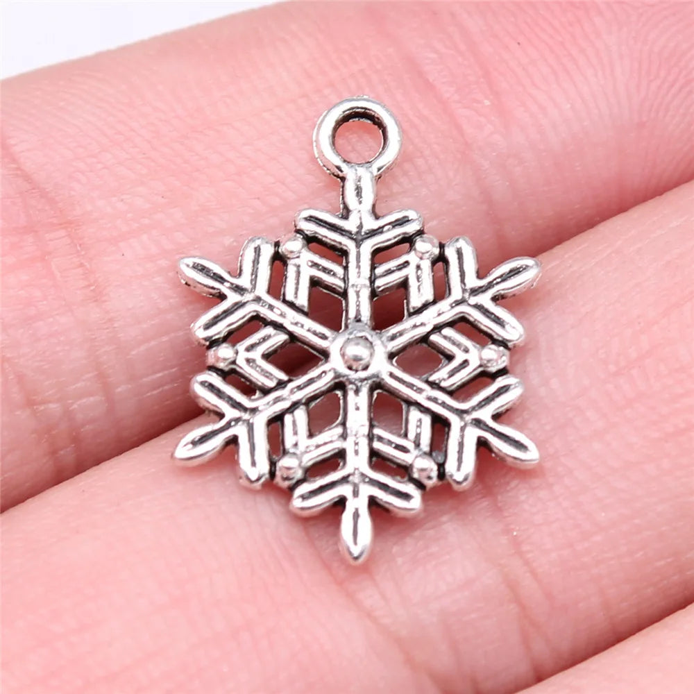 22x16mm 1.2g Antique Silver Zinc Alloy Snowflake Charm Pendant for Christmas Bracelet Making