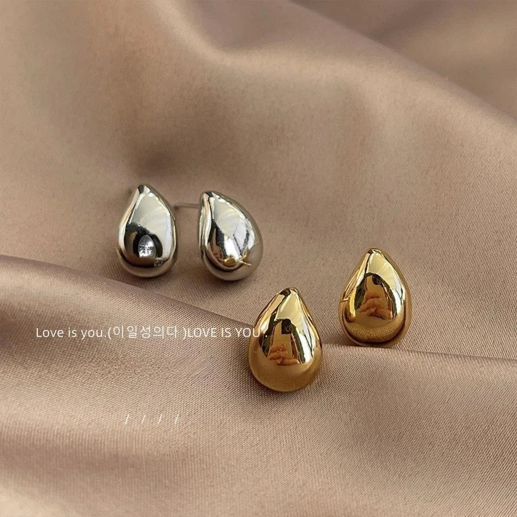 14K Gold Plated Copper Teardrop Stud Earrings Smooth Minimalist Fashion Office Jewelry