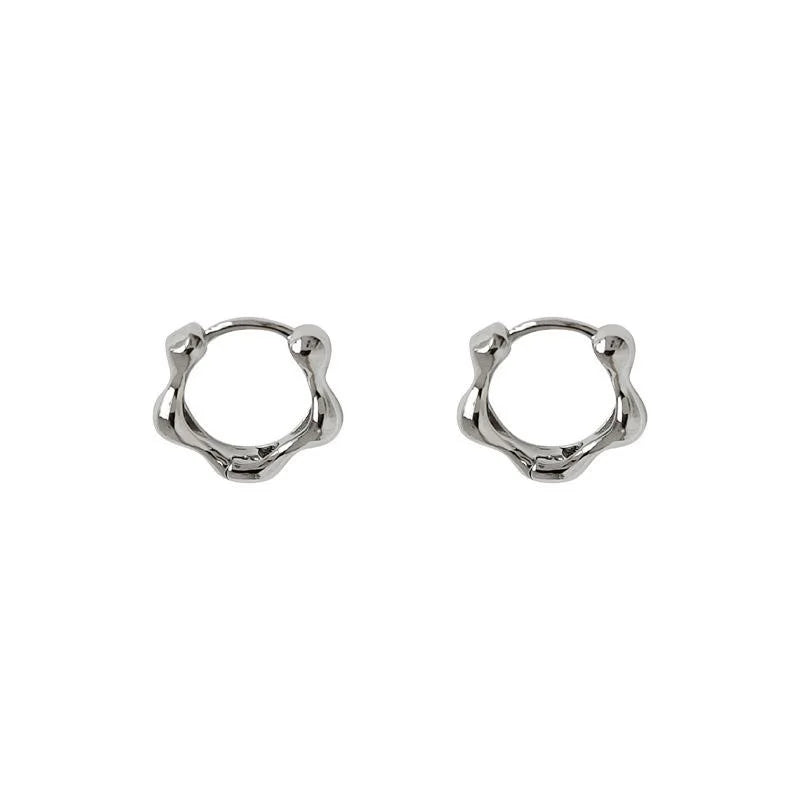 Minimalist Copper Wave Hoop Drop Earrings Smooth Metal Geometric Flower Style For Women