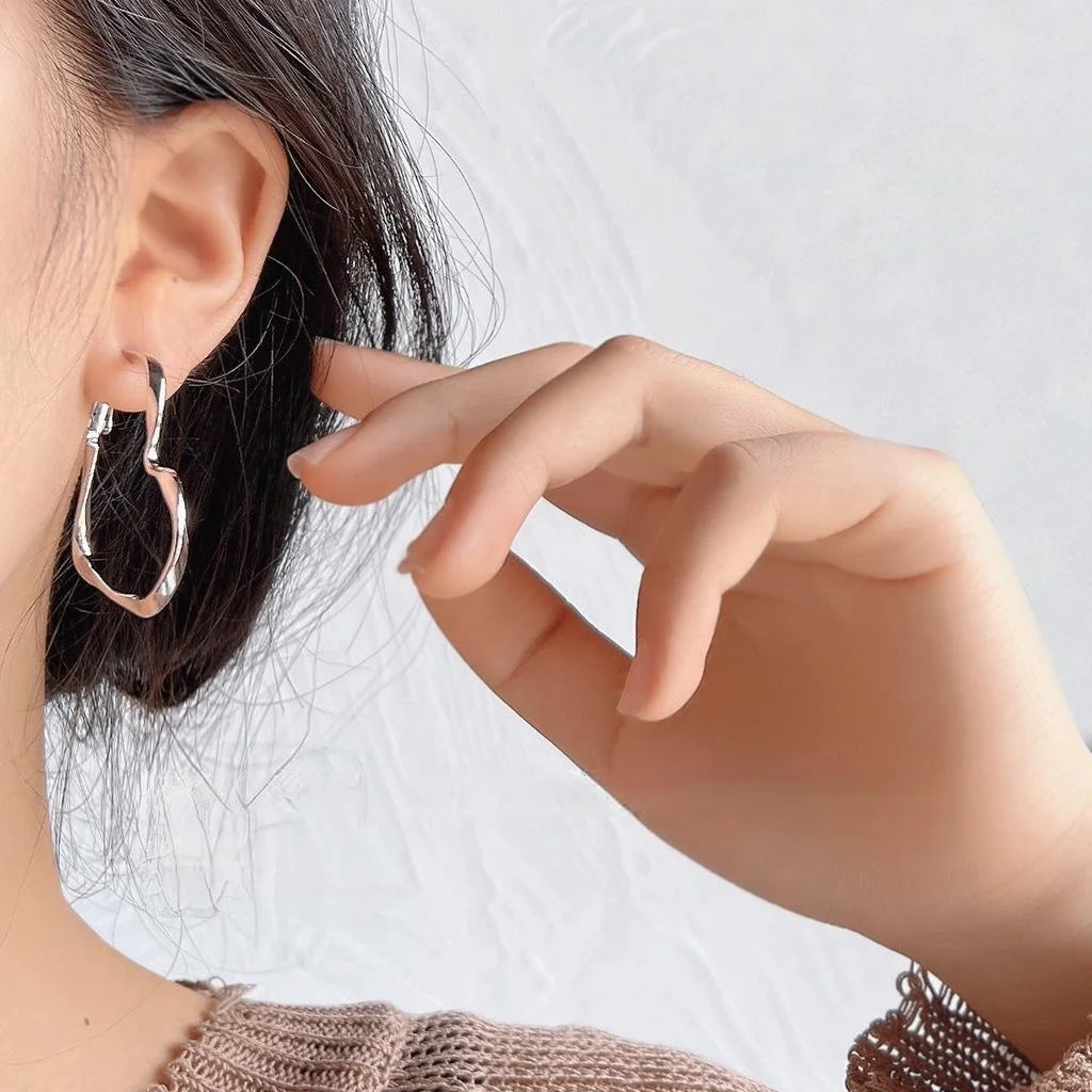 Silver Plated Copper Heart Stud Earrings For Women Korean Japanese Fashion Jewelry