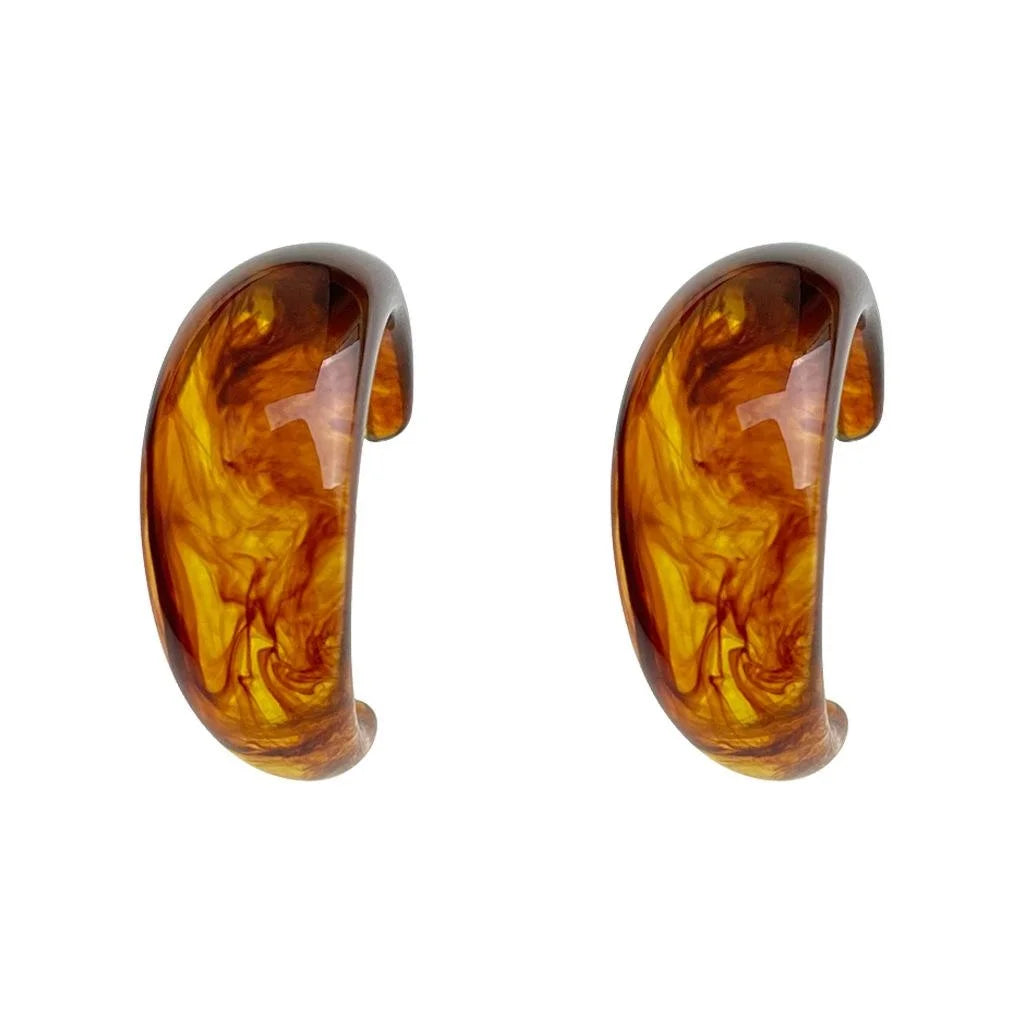 Maillard Style Amber Resin Large Round Hoop Earrings For Women