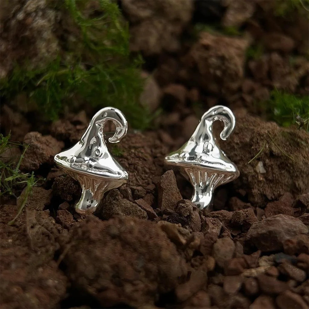 Minimalist Tiny Mushroom Stud Earrings Copper Forest Style Jewelry