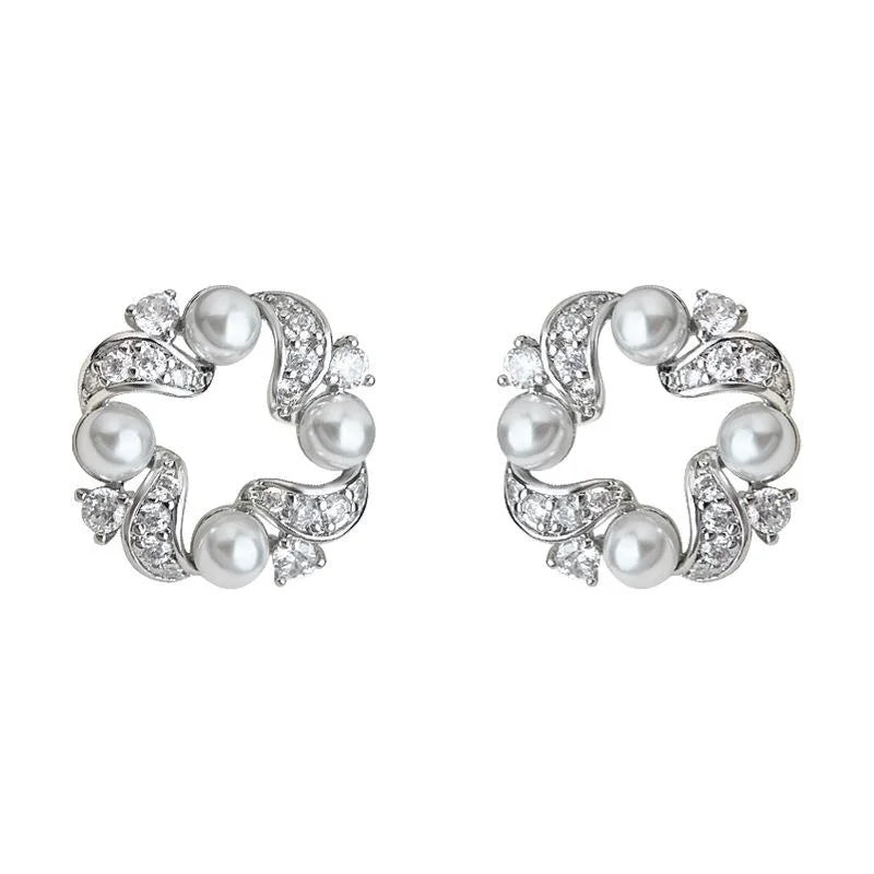 Light Luxury Geometric Hollow Round Zircon Copper Drop Earrings With Silver Plated Pins
