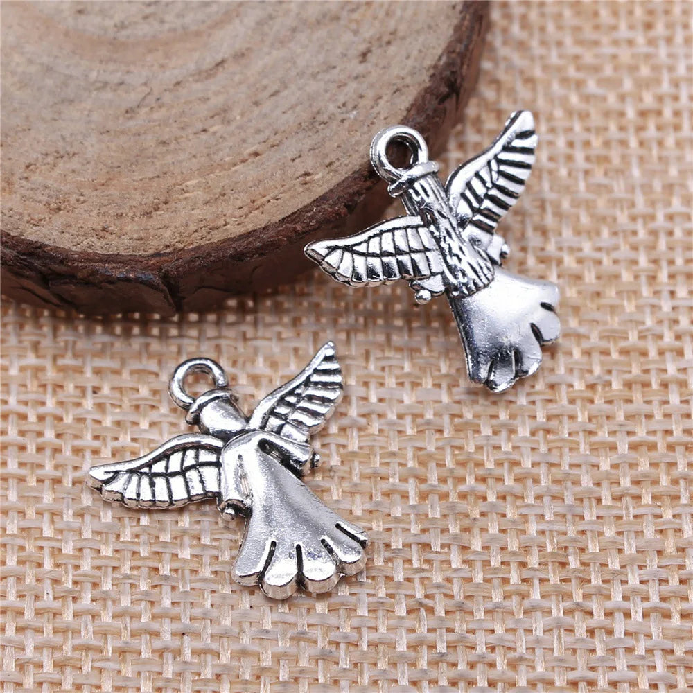 20x20mm 1.8g Antique Silver Zinc Alloy Angel Figure Charm Pendant for DIY Necklace Bracelet Making