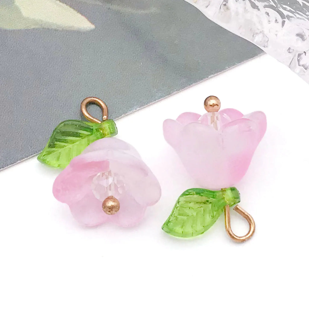 Glass Lily of the Valley Flower Bead Charm Pendants for DIY Earrings Necklace Keychain