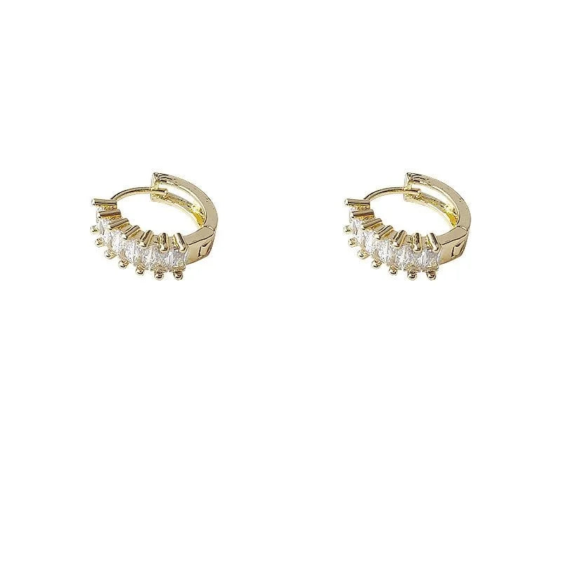 14K Gold Plated Copper Zircon Stud Earrings Korean Minimalist Round Geometric Jewelry