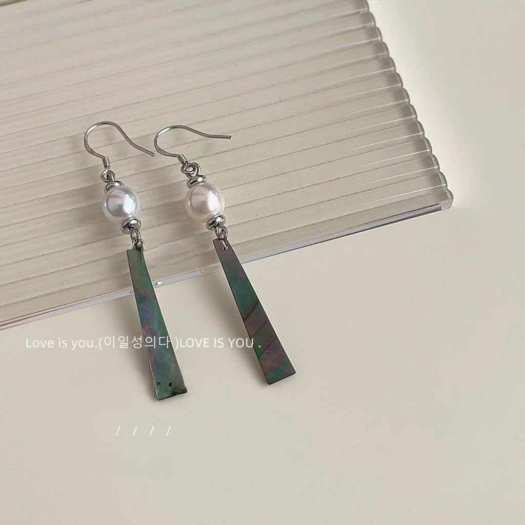 New Chinese Style Abalone Shell Pearl Tassel Drop Earrings, Silver Plated Copper Geometric Jewelry