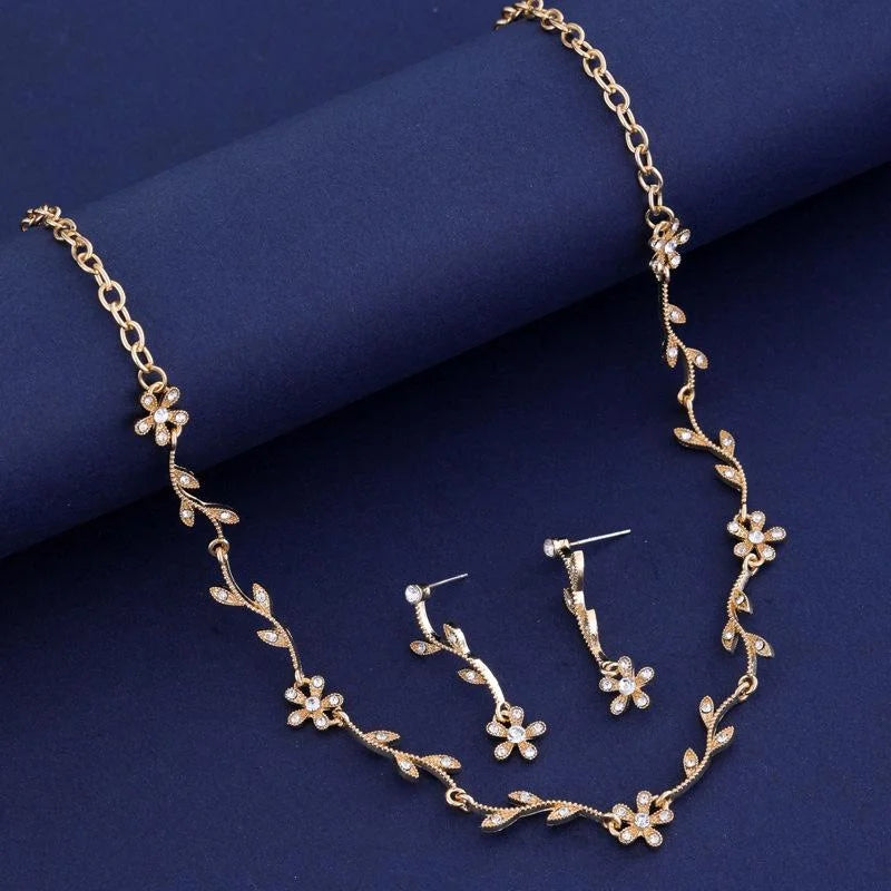 Rhinestone Floral Vine Necklace And Earrings Jewelry Set Elegant Bridal Wedding Party Jewelry Gift