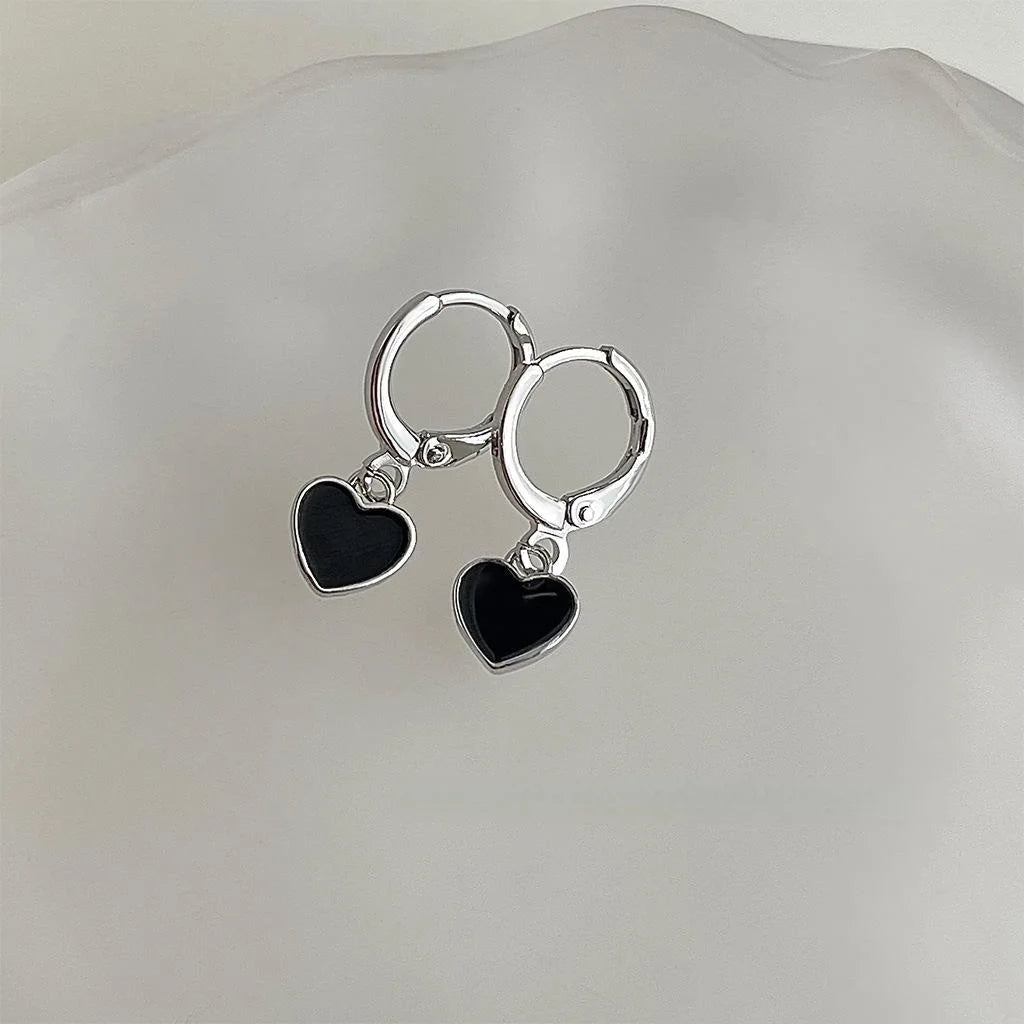 Sweet Cool Black Enamel Heart Copper Drop Earrings Minimalist Versatile Daily Jewelry