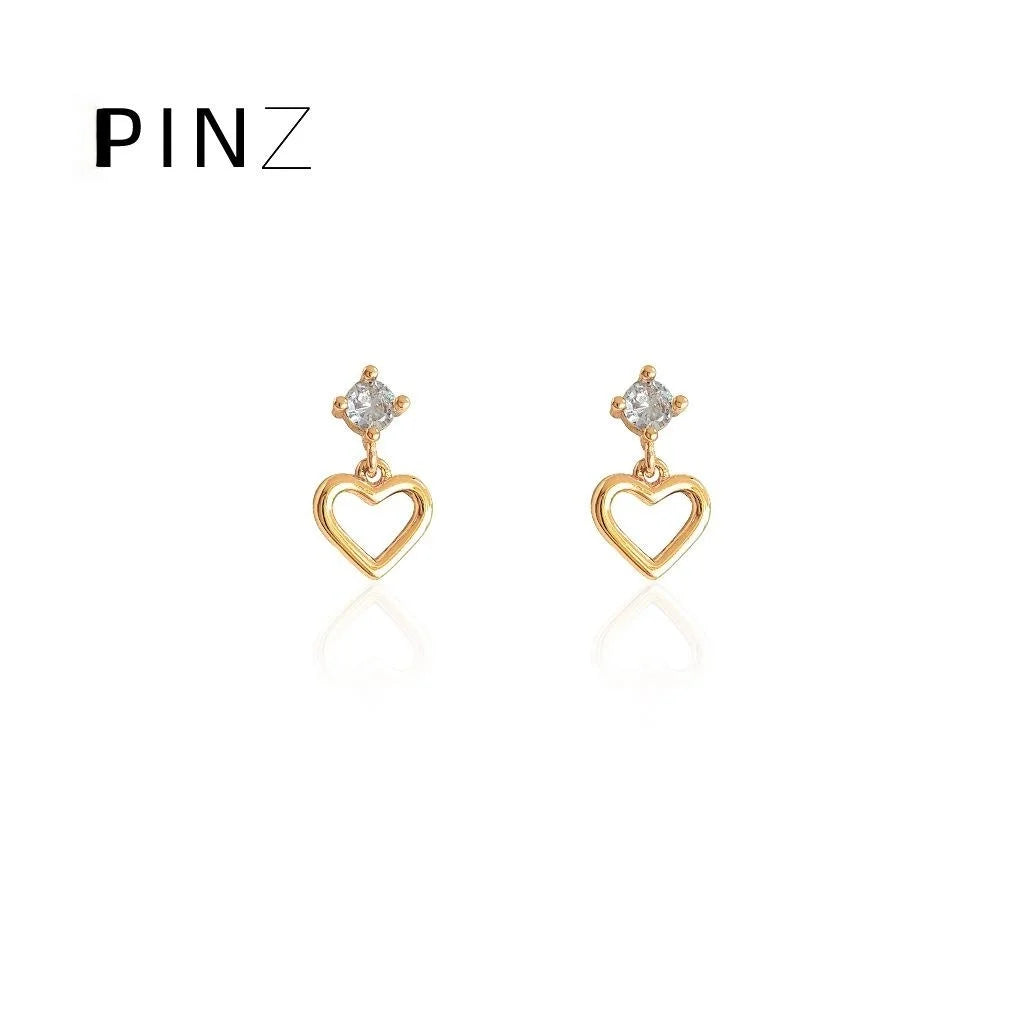 18K Gold Plated Copper Mini Heart Zircon Pave Stud Earrings For Women Minimalist Daily Jewelry