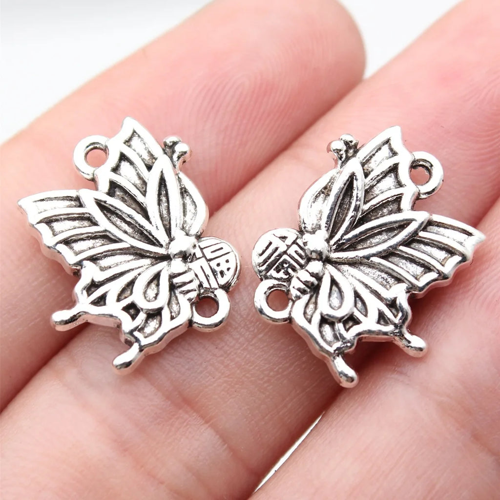 18x15mm 2.3g Antique Silver Zinc Alloy Butterfly Double Sided Charm Pendant for Necklace Bracelet Jewelry Making