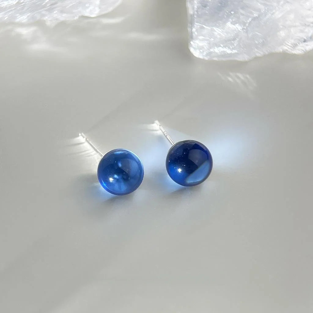 Summer Cool Transparent Glass Crystal Ball Stud Earrings Simple Sweet Commuter Jewelry For Women